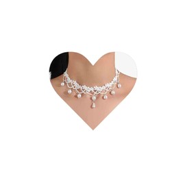 Allereya White Lace Choker Necklace White Teardrop Crystal Choker Necklace Gothic Hollow Lace Necklaces 90s Victorian Tattoo Necklace Jewelry for Women and Girls (White)