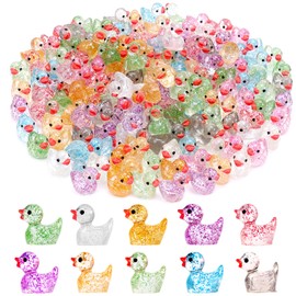150 Pcs Glitter Mini Resin Ducks,Colorful Mini Duck Figures to Hide,Tiny Plastic Ducks Bulk for Micro Landscape Dollhouse Fairy Garden Decor Party Favors Toys