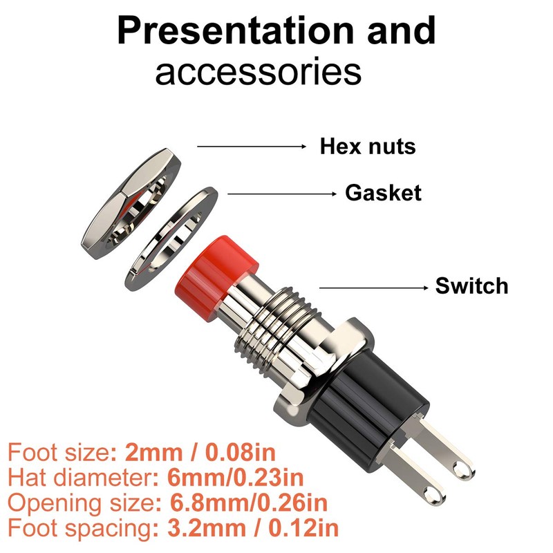 DIYhz Momentary Push Button Switch, 1A 250VAC SPST Mini Pushbutton