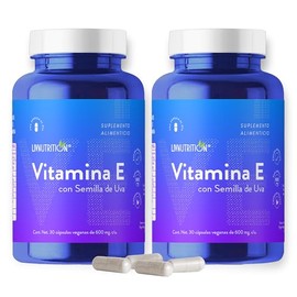 LIV NUTRITION | Vitamina E 600 Mg Con Semilla De Uva | 60 Cápsulas Veganas Sin Gluten | Pack 2 Frascos | Suplemento Alimenticio 100% Natural | Vitaminas 2 Meses De Rendimiento