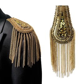 IZONHERE Ringmaster Cosplay Shoulder Epaulets Beaded Crystal with Tassel for 80s Blazer Dancer (Golden)