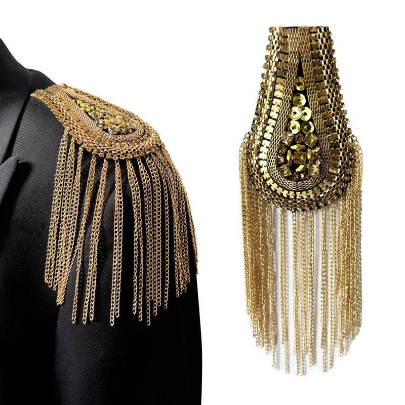 IZONHERE Ringmaster Cosplay Shoulder Epaulets Beaded Crystal with Tassel for