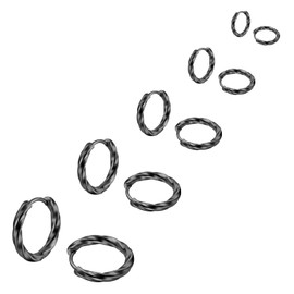 Hinvan 5 Pairs Stainless Steel Huggie Hinged Twisted Hoop Earrings for Women Men Girls Boys, Men Earrings Hoops, Women Earrings Hoops, Small Hoop Earrings Set Helix Cartilage Piercing 8-16MM (Black)