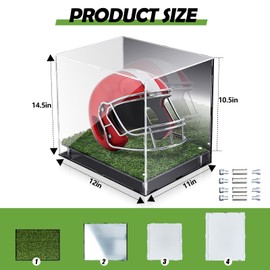 Kigley Acrylic Football Helmet Display Case with Turf Grass 14.5 x 11 x 12 in Full Size Dustproof Acrylic Display Case Protection Helmet Display Box Holder Showcase Stand for Memorabilia Collectibles