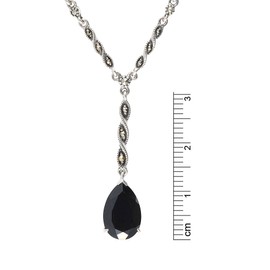 Esse Marcasite Sterling Silver Black Spinel and Marcasite Teardrop Necklace