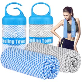 BOGI Cooling Towel 2 Pack, Cooling Towels for Neck and Face, 47"x14" Ice Towel for Instant Cooling Soft Breathable Chilly Towel for Yoga Golf Gym Camping Running Workout & More Activities (Blue+Grey)