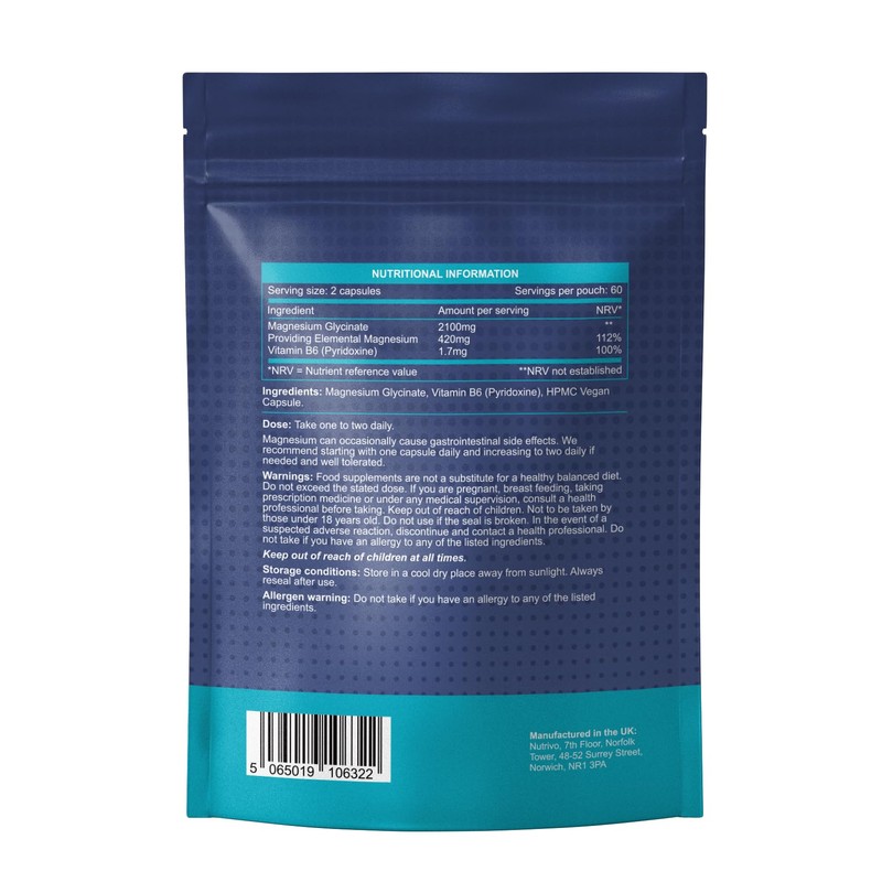 Magnesium Glycinate Capsules 2100mg with Vitamin B6 | High Strength