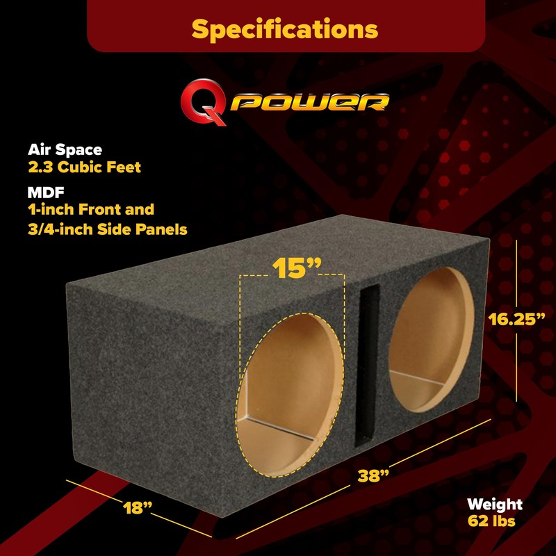 Q Power 2 Hole 15-Inch Vented Heavy Duty Subwoofer Enclosure