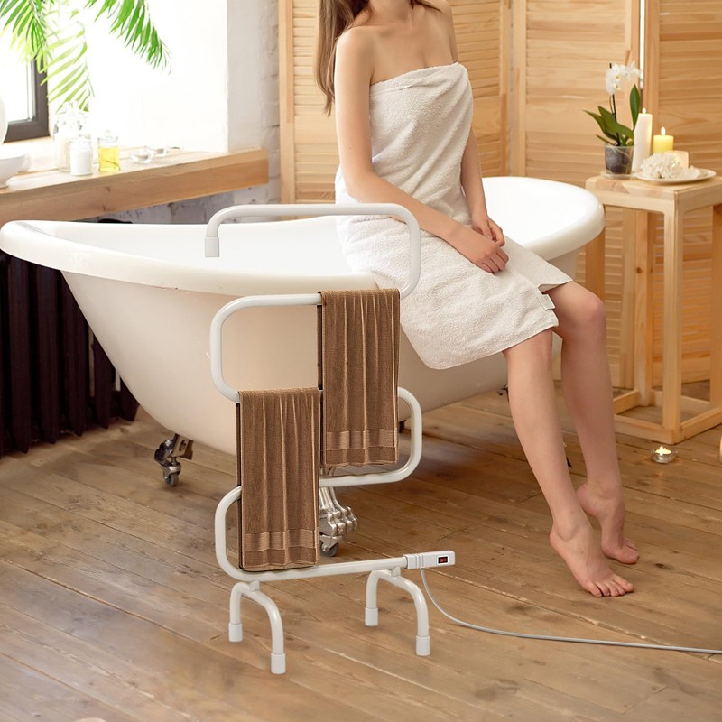 COSTWAY Heated Towel Warmer, Freestanding & Wall-Mounted 5-Bar Drying Rack