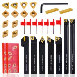 CHAWNIAO Indexable Lathe Turning Tool 21Pcs Kit 5/8" (16mm) Shank, Includes 7Pcs Metal Lathe Tool Holders and 14Pcs Carbide Inserts for Turning Boring Grooving Cutting Threading Carbide Turning Tool