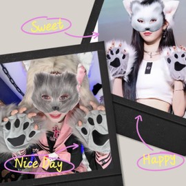 Lupidyyxun Therian Mask and Tail Set for Girl Women Furry Fox Mask and Paws for Costome(Black)