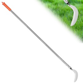 HRADHOL Weeding Sickle,Stainless Steel Long Handle Double Serrated Blade Grass Sickle,Stand Up Weeding Tool,Lightweight Sickle Garden Tool for Yards and Gardens