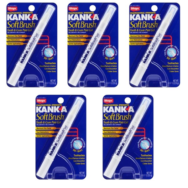 Kank-A Soft Brush Tooth & Gum Pain Gel - 0.07 oz, Pack of 5