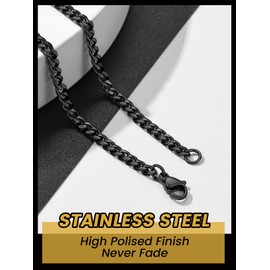GOLDCHIC JEWELRY 3mm Flat Curb Necklace, Cuban Chain Black Necklace For Man, 30 inches