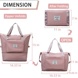 Travel Bag for Women Expandable Weekender Overnight Bag Carry on Sports Tote Gym Bag Waterproof Foldable Duffel Bag (Dark Pink)
