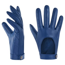Harssidanzar Motorist Leather Gloves for Women, Touchscreen Unlined Thin Leather Gloves Made of Sheepskin KL021EU, Blue, Size M
