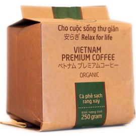 VietBeans Hello5 Organic Ground Roasted Coffee - Organically Grown Vietnamese Coffee - High Quality Highland Coffee - Coffee Vietnam - 250g