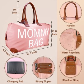 Diaper Bag Tote Set 4 items | IMPROVED X-LARGE Capacity Mommy Bag | Hospital Maternity a Weekeer Bags | Changing Pad | Baby a Mom Things Bags | Waterproof, Pink (MMBSP-01)