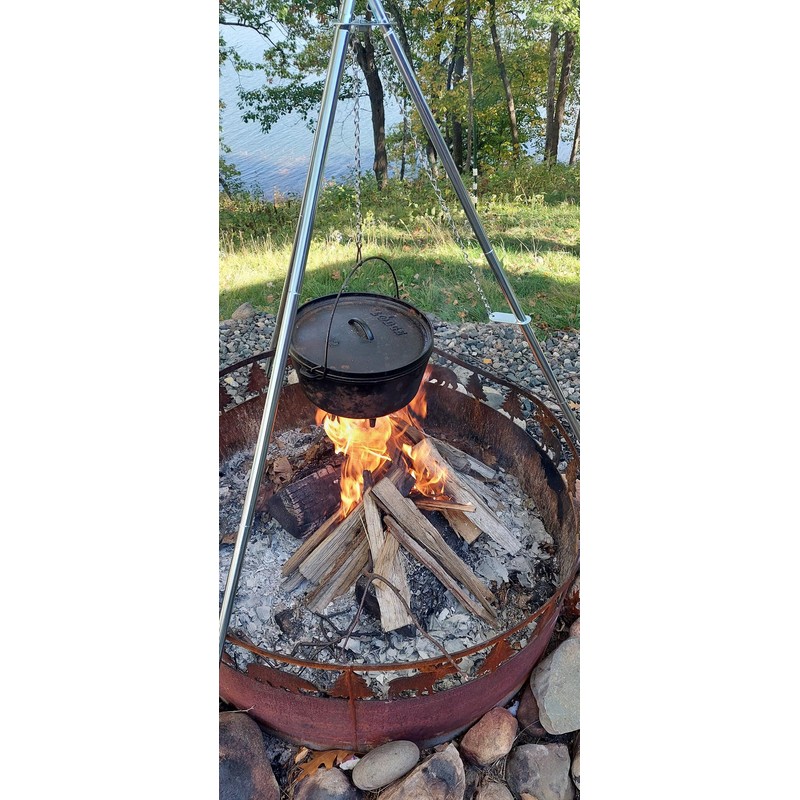 Mann Lake Foldable Stainless Steel Tripod Hanging Pot Stand, Camping