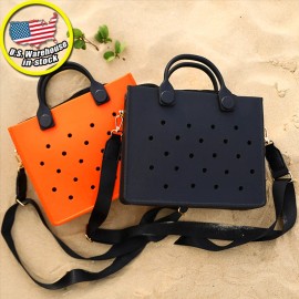 Custom EVA Tote Bag with Punch Holes for Shoe Charm Stylish Waterproof Handbag Beach Shopping Travel Clog Charm Tote Bag Handbagsize: 10.8*8.6*2.95 inches, Color: HYB-T07