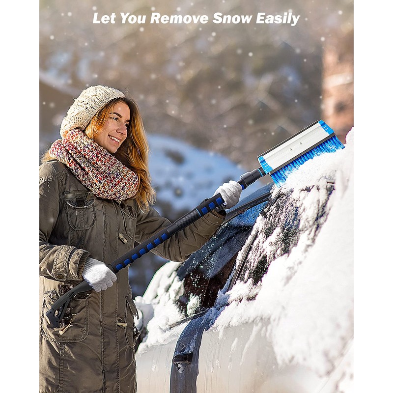 JOYTUTUS 47.7″ Extendable Snow Brush and Ice Scraper, 270° Pivoting