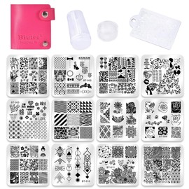 Biutee Nail Image Plate Set of 12 Nail Plates 1 Stamp 1 Scraper 1 Card Bag Nail Stencil Nail Plate Stamping Image Plate Nail Art Tools