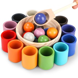 LEAZZLE Montessori Balls in Cup Toy 2 Years, Sensory Toy, Sorting Game from 2 Years and Assignment Game for Preschool for Learning Colour Recognition and Counting