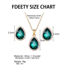 FDEETY Jewellery Set for Women Teardrop Cubic Zirconia Necklace Earrings Fashion Wedding Crystal Jewelry Set Gift for Birthday (Green)