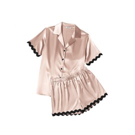 Ekouaer Womens Satin Pajamas Set Button Down 2 Piece Silky Pjs Shorts Set Notch Collar Sleepwear Champagne