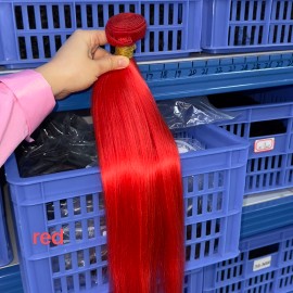 Unprocessed 12a Cuticle Aligned Double Weft Straight Weave Bundles Ginger Orange Dyed Remy 613 Hair Raw Human Haircolor: Red, Stretched Length: 14 in