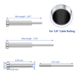 CKE 40 Pack Invisible Cable Railing Kit 1/8" Swage Tensioner Hardware and Terminal Hidden T316 Stainless Steel Invisible Receiver and Swage Stud End for 2"x2" 4"x4" Wood/Metal Post Deck Stairs CR31