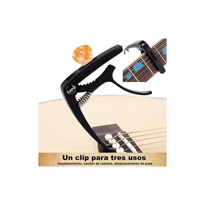 Afinador para Guitarra Juego de 11 Piezas,con Ranuras（Capo guitarra*1+Puas para