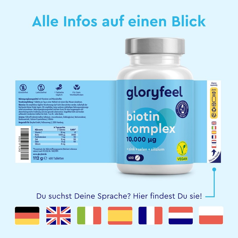Biotin High Dose 10,000 mcg - 400 Tablets (+1 Year)