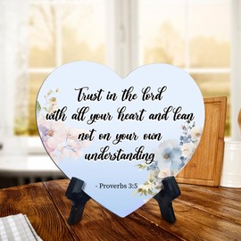 Trust in the Lord with all your heart and lean not on your own understanding - Proverbs 3:5 Heart Table Sign (6 x 5") with Acrylic Stand | Church or Christian Home Bible Verse Decoration