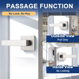 KNOBWELL 6 Pack Brushed Nickel Interior Door Knob, Heavy Duty Passage Lever Door Handle for Closet Hallway Satin Nickel Indoor Door Handle(No Lock)