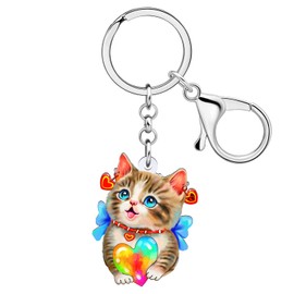 RAIDIN Acrylic Cute Cat for Women Girls Kitten Key Ring Jewellery Gifts for Car Handbag Keys Cat Lovers, coffee