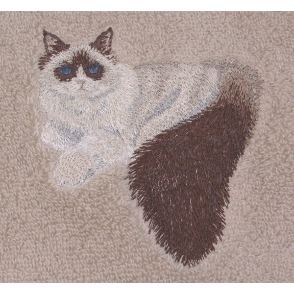 Big Black Horse LLC Bath Towel Set with Embroidered Ragdoll Cat - Beige Terry