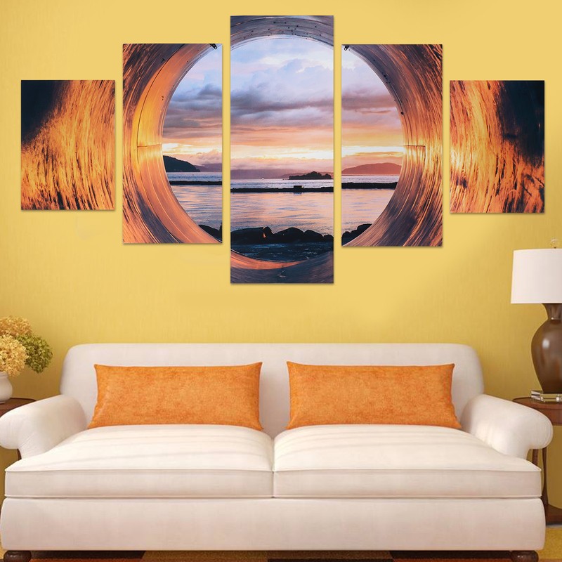 5PCS Frameless Canvas Painting Seaport Pattern Wall Art Picture for