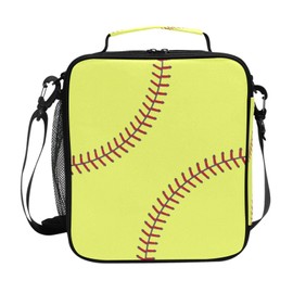 Softball Texture Lunch Box for Kids Boys Girls Insulated Lunch Bag Reusable Cooler Lunch Tote Bag With Adjustable Shoulder Strap For Men Women School Work Camping Picnic