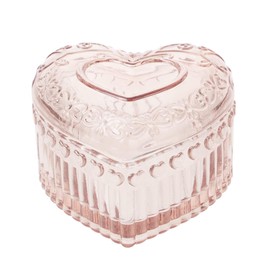 MTJYQYF Vintage Glass Jewelry Box - Heart Shaped Display Box for Storage Ring Earring Trinket Jewelry, Pink Cute Room Decor for Girl U2-GRB003-Pink