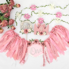 DCJHFJ Wildflower 1st High Chair Banner Birthday Party Decorations For Girl Flower One 1st Birthday Decoration