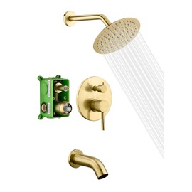sumerain Shower and Tub Faucet Set Brushed Gold Rain Shower Faucet with Tub Spout, 8" Shower Head, High Flow