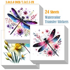 ZMRU 24 Sheets Vintage Rub On Transfers for Crafts, Cold IOD Transfers Stickers for Wood，Furniture Decals, Glass, Porcelain, Leather, Canvas, Fabric Projects,3 * 3inch(Colorful Dragonfly)