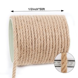Roopeem Hemp Rope 1/2 inch 50FT Jute Twine Rope Heavy Duty Thick Twine Gardening Twisted Manila Rope Thick Jute Rope for Crafts Gardening Bundling Camping Decorating Hanging Home Decorative Brown