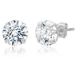 MAX + STONE 14k Solid White Gold Stud Earrings for Women & Men with CZ | Real 14k Gold Cubic Zirconia Earrings Studs with Secure Butterfly Backs | Anti-Tarnishing Cubic Zirconia Studs | Size - 7.5MM
