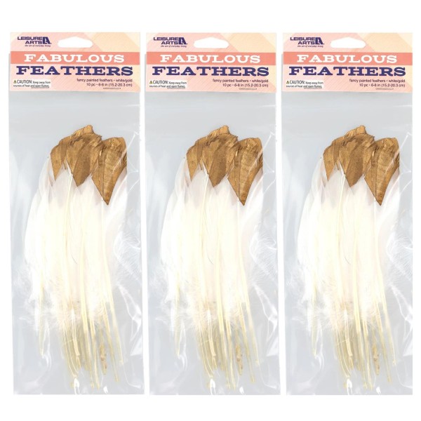 Not Available Leisure Arts Feathers Painted White/Gold 30Pc, Feathers For