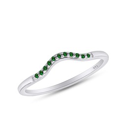 AFFY Round Cut Simulated Emerald Curved Wedding Band Ring in 14k White Gold Over Sterling Silver