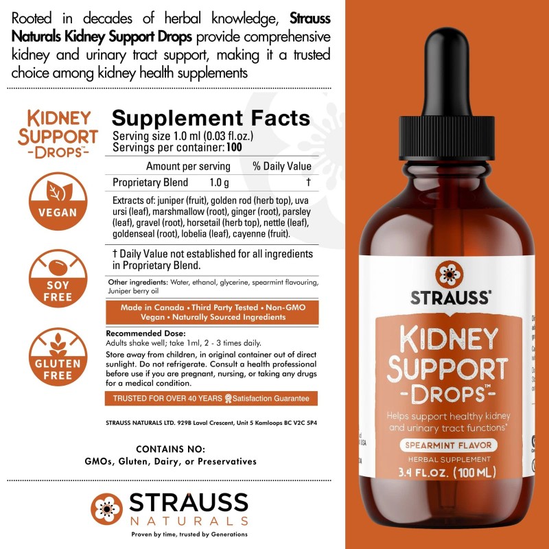 Strauss Naturals Kidney Support Drops – Herbal Kidney Support Supplement
