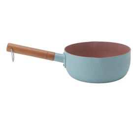 Wooden Handle Milk Pot Aluminum Alloy Multifunctional Flat Bottomed Noodle Sauce Pan for Home Kitchen Restaurant Sky Blue Without Lid