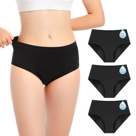 Voxshe VOXSHE Incontinence Underwear for Women Washable Womens Leak Proof Panties for Bladder Leak 100ml High Absorbency Reusable Incontinence Protective Briefs 3pk-2XL Black